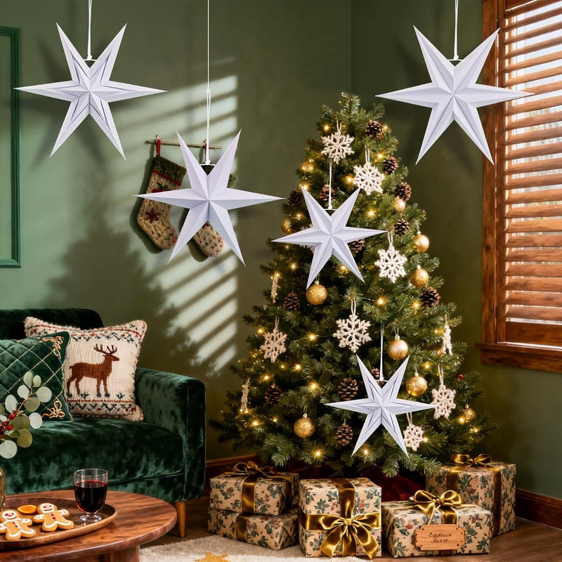 paper jazz 3D Paper Star Lartern Decorations, 6 Pointed Hanging Christmas Star,Christmas Celling Wall Decor Multiple Shape Combination for Wedding Baby Shower. - Image 2